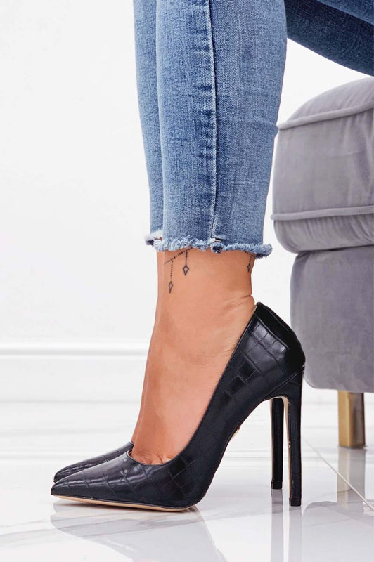 Decolletè nere in finta pelle coccodrillo con tacco alto