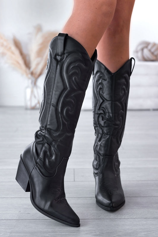 Bottes Alexoo camperos noires avec broderie en relief