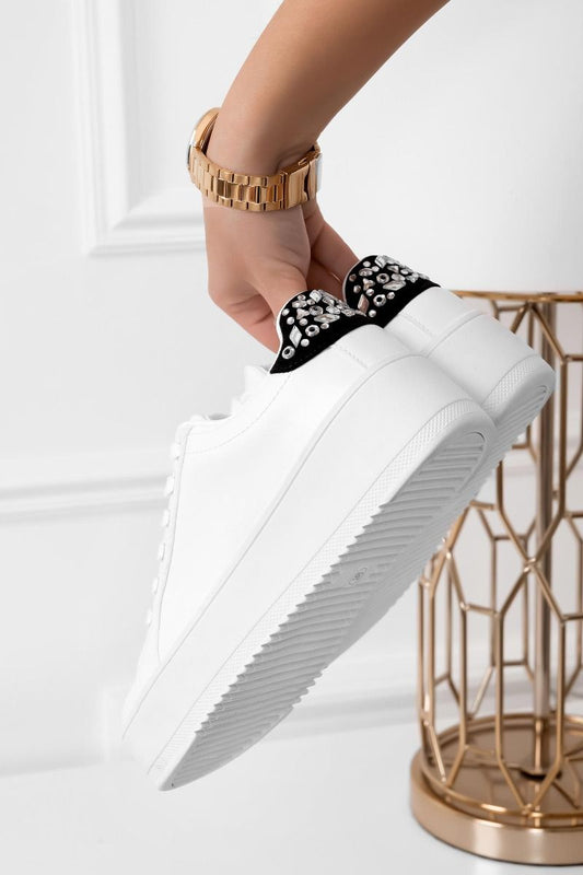 CARRY - White sneakers with silver details and black back with stones