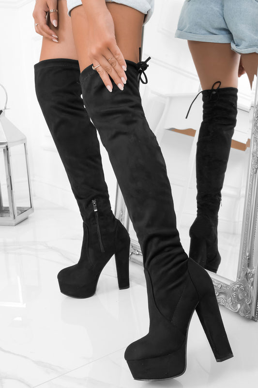 CLORIS - Black Suede Over-the-Knee Boots