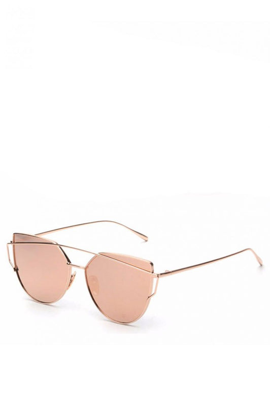Gold metal sunglasses with pink lenses