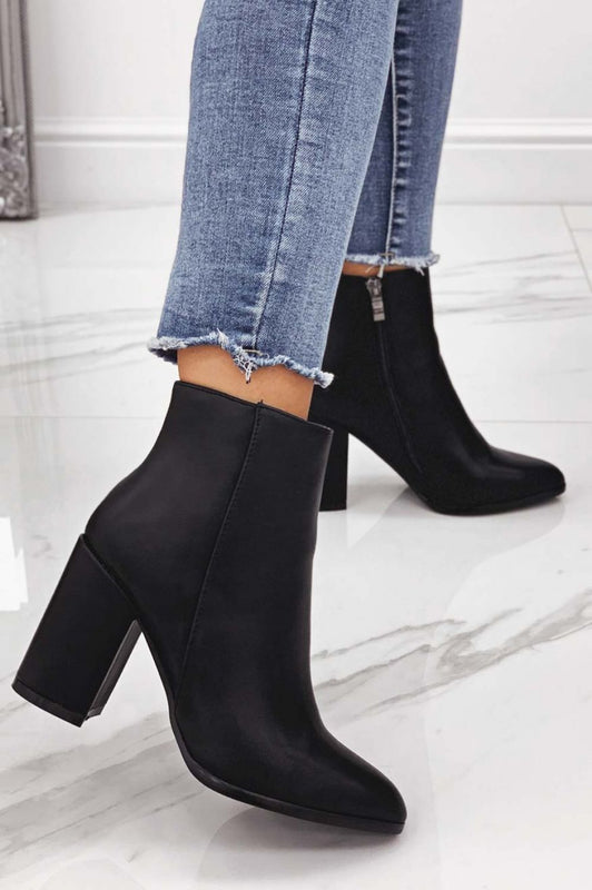 Black ankle boots in faux leather with comfortable heel