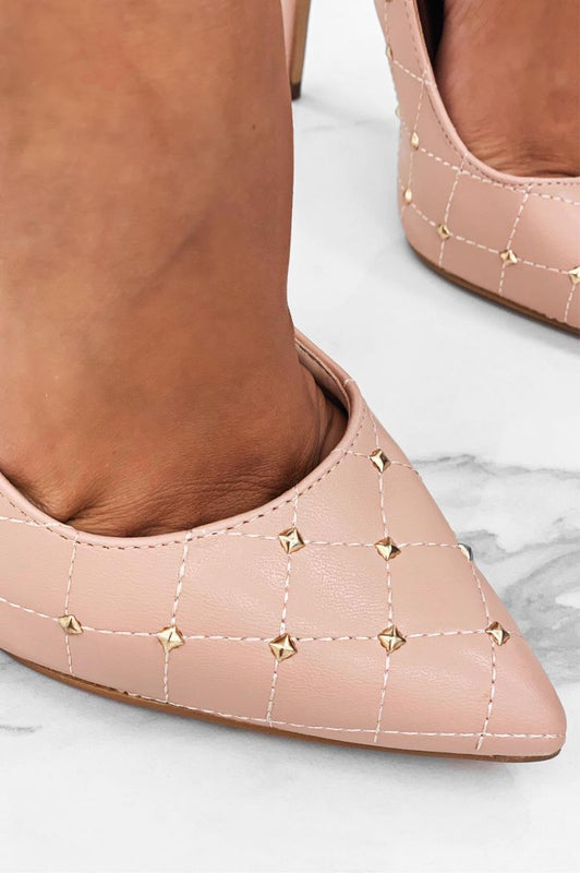 LOVELY - Decolletè rosa trapuntate con borchie oro