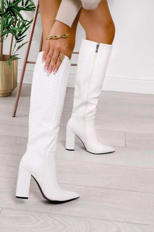 Bottes blanches en similicuir avec talon confortable