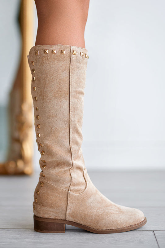 Alexoo beige boots with internal wedge and studs on the back