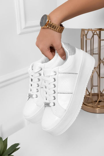 MORENA - White sneakers with silver glitter inserts