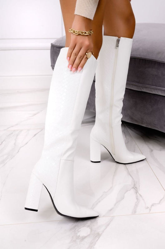Bottes blanches en similicuir avec talon confortable