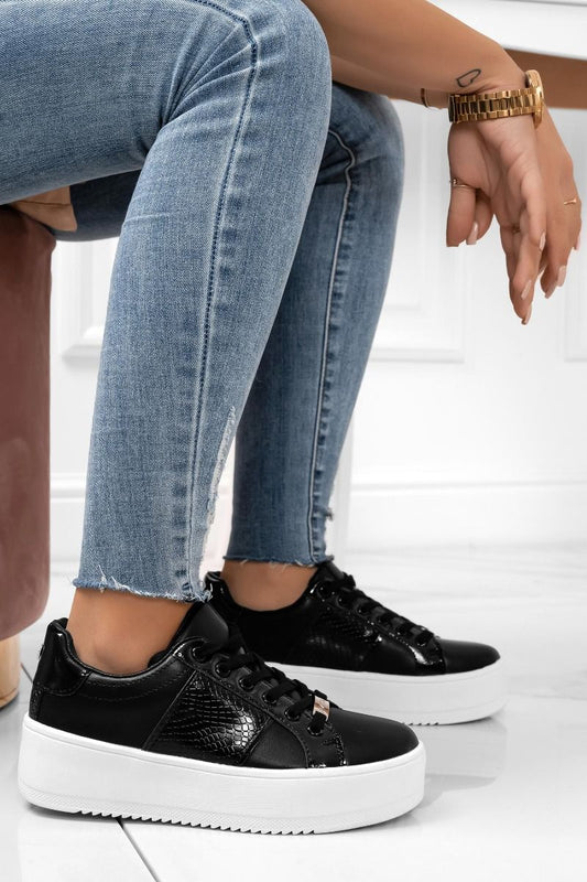 MORENA - Sneakers nere con inserti effetto pitonato