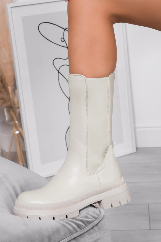 Stivaletti beige Alexoo con elastico laterale