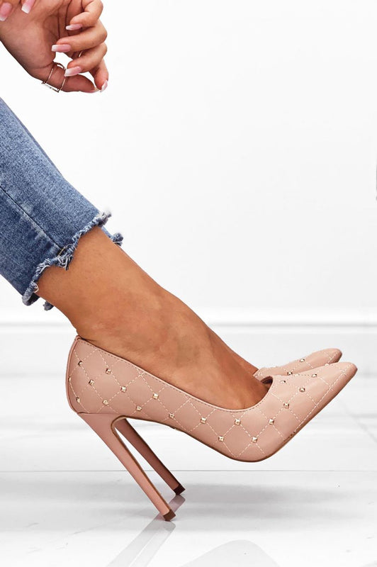 LOVELY - Decolletè rosa trapuntate con borchie oro