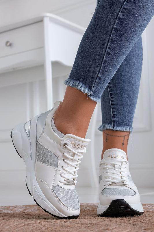 FREYA - Zapatillas blancas Alexoo con detalles de glitter plateado