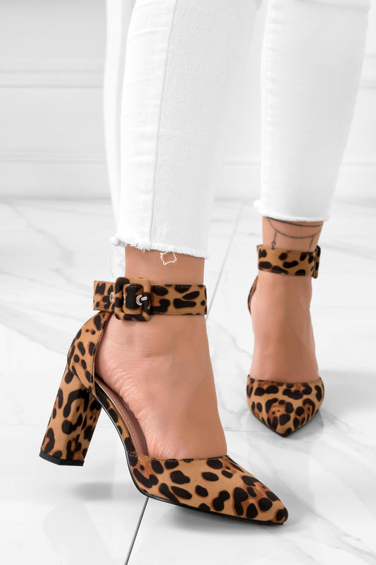 VALENTINA - Zapatos de salón de ante con efecto leopardo y tacón ancho