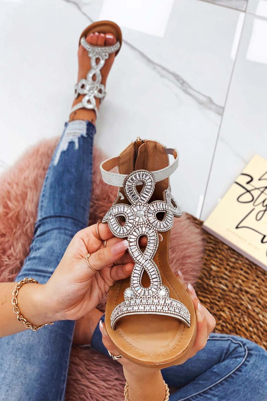 Sandalias planas grises joya con strass