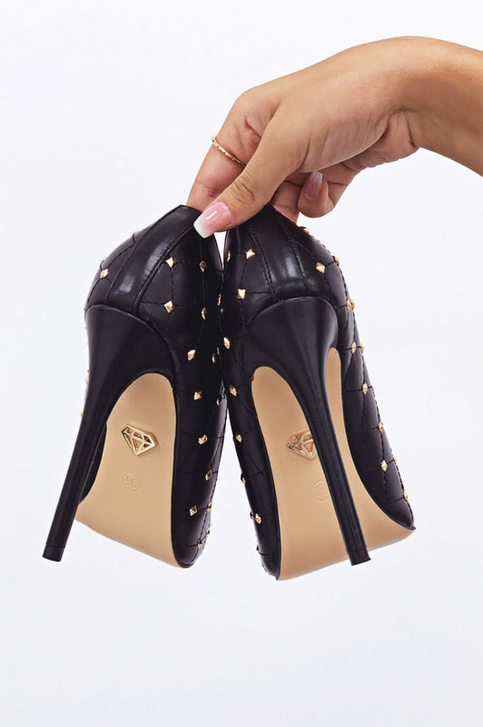 LOVELY - Zapatos de salón negros efecto acolchado con tachuelas doradas