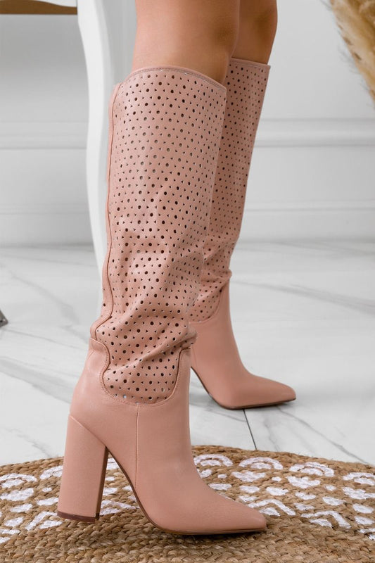 SAHARA - Botas rosas caladas con tacón cómodo