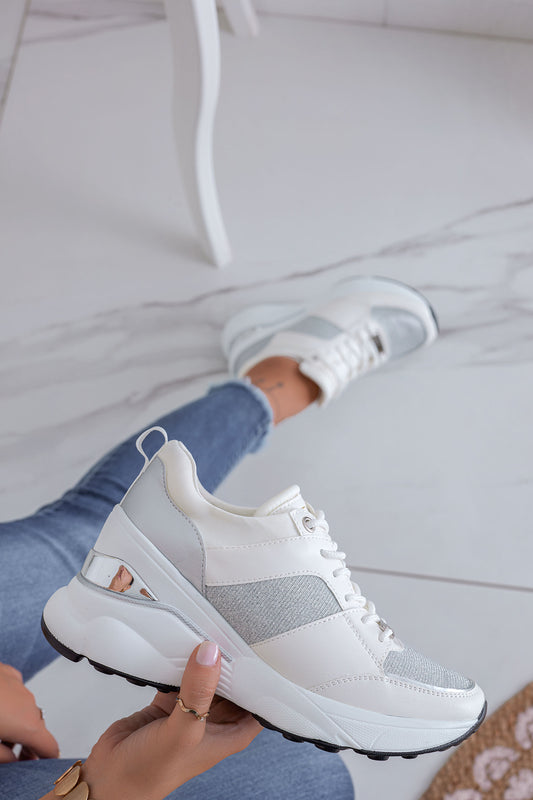 FREYA - Zapatillas blancas Alexoo con detalles de glitter plateado