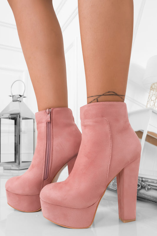 FELICIA - Suede ankle boots with high heel Pink