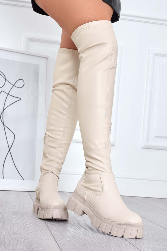 ARIANA - Stivali beige alla coscia in finta pelle