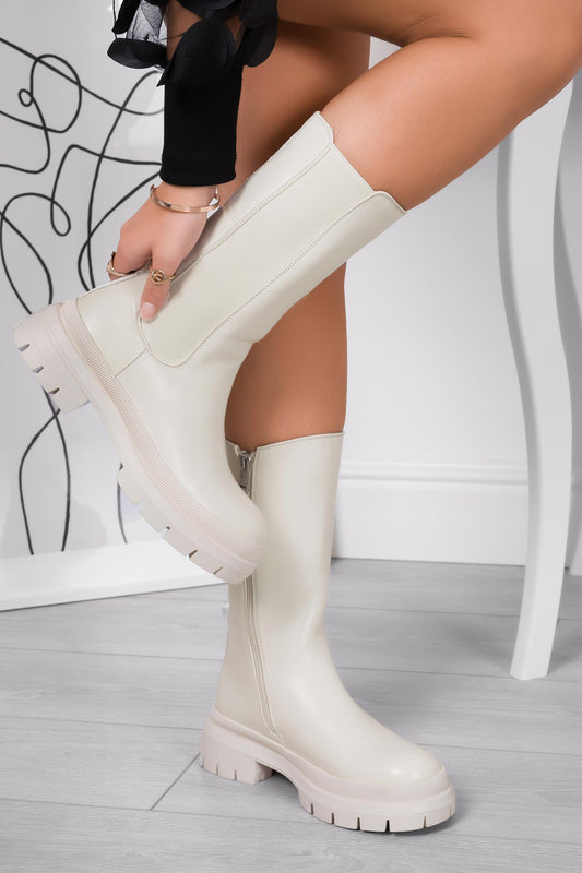 Stivaletti beige Alexoo con elastico laterale