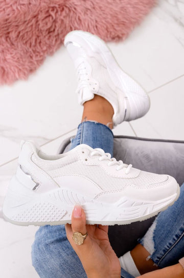 White sneakers with python-effect and thick sole