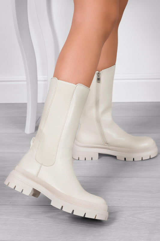 Stivaletti beige Alexoo con elastico laterale