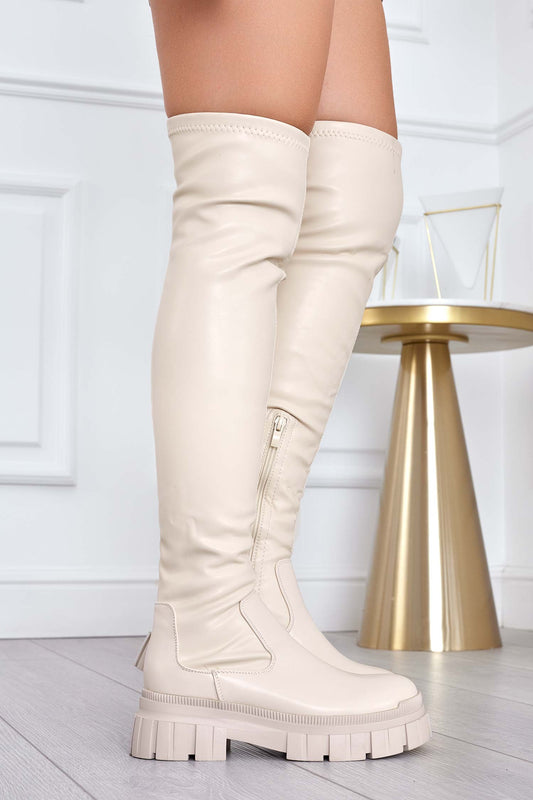 ARIANA - Stivali beige alla coscia in finta pelle