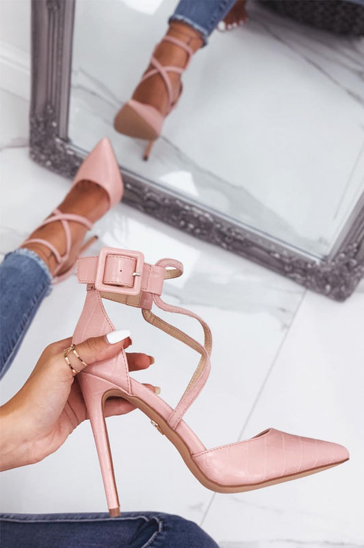 Decolletè rosa effetto coccodrillo con tacco alto