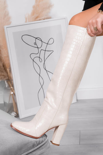 Stivali beige Alexoo effetto coccodrillo