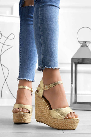 DAKOTA - Alexoo metallic gold wedge sandals
