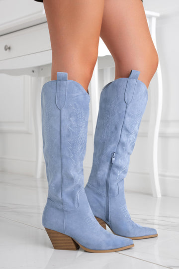 Bottes camperos bleu ciel en daim avec talon confortable