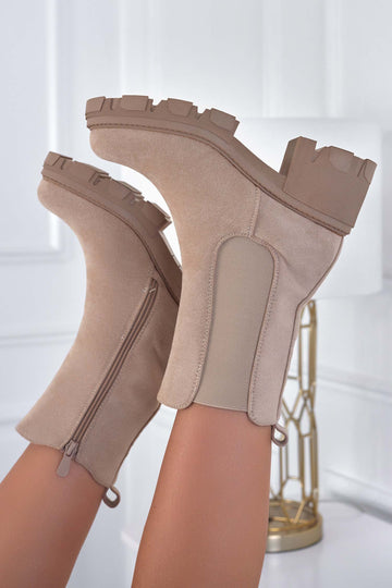 Beige suede ankle boots with side elastic
