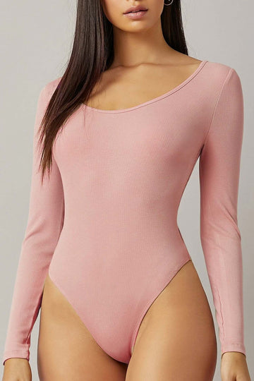 Pink ribbed long-sleeve bodysuit