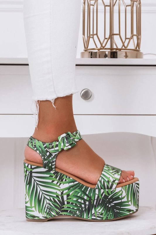 Sandalias estampado Bosque con cuña de plataforma